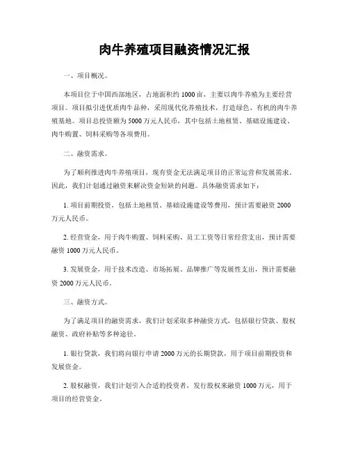 肉牛养殖项目融资情况汇报