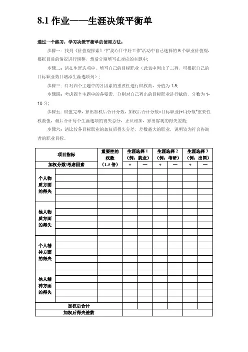 生涯决策平衡单