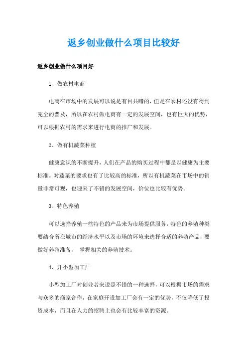 返乡创业做什么项目比较好