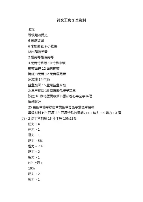 符文工房3全资料