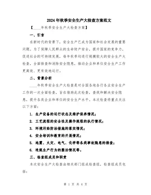 2024年秋季安全生产大检查方案范文
