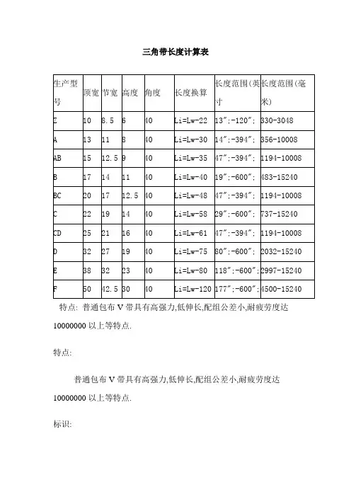 三角带型号计算表