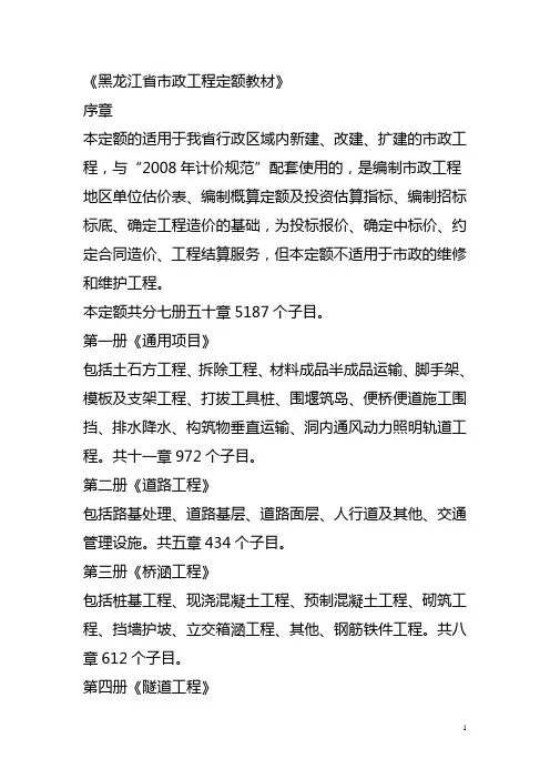 黑龙江市政定额2010年(说明)