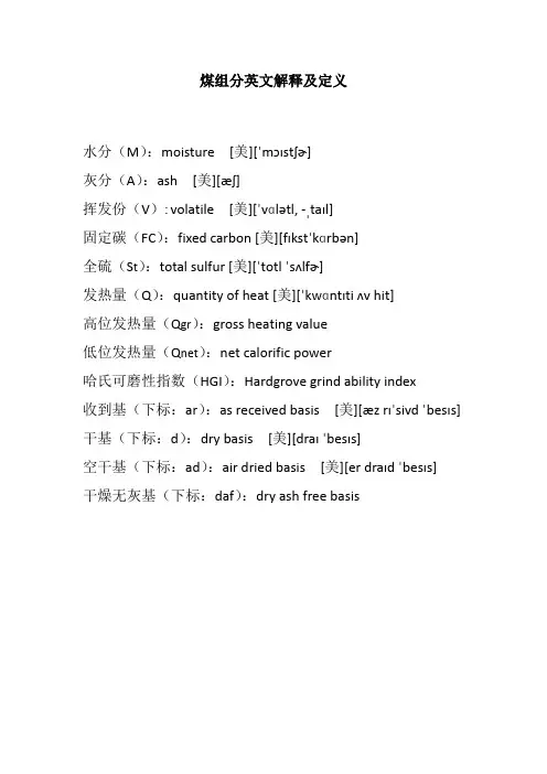 煤组分英文解释及定义