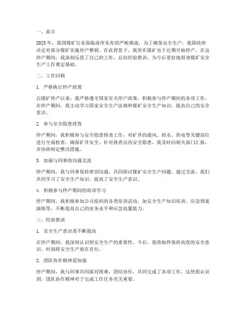 煤矿停产期间个人工作总结