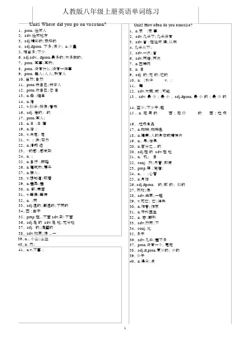 (完整)新人教版八年级上册英语单词练习.doc