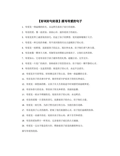 【好词好句好段】描写母爱的句子