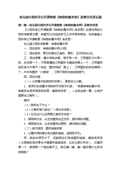 幼儿园小班科学公开课教案《神奇的魔术师》及教学反思五篇