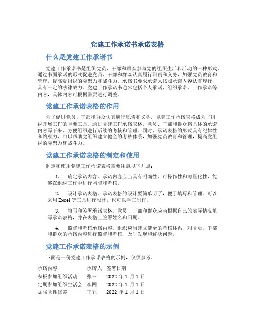 党建工作承诺书承诺表格