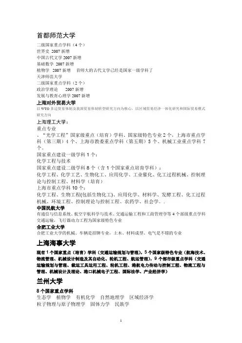 各大学重点学科 文档