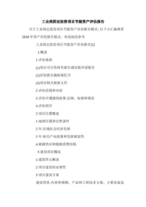 工业类固定投资项目节能资产评估报告.doc