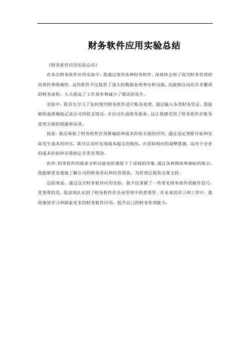 财务软件应用实验总结