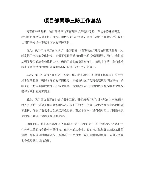 项目部雨季三防工作总结