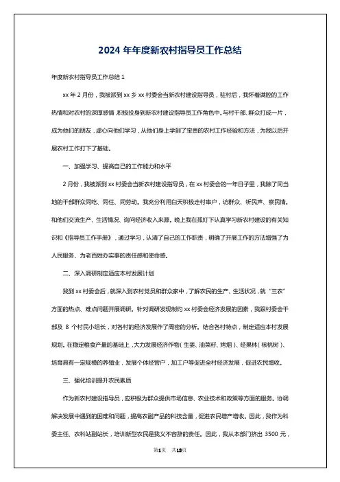 2024年年度新农村指导员工作总结