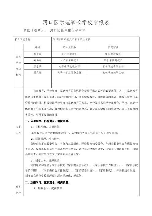 示范家长学校申报