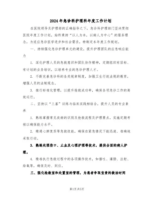 2024年急诊科护理科年度工作计划（3篇）