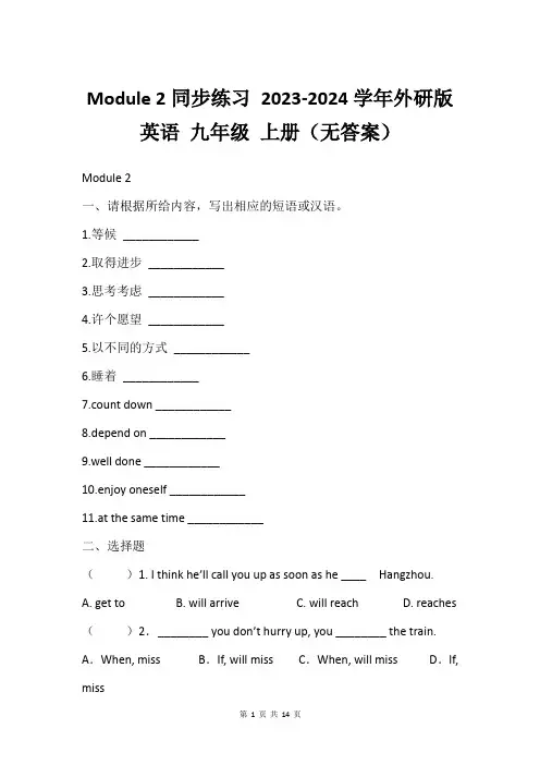 Module 2同步练习 2023-2024学年外研版英语 九年级 上册(无答案)