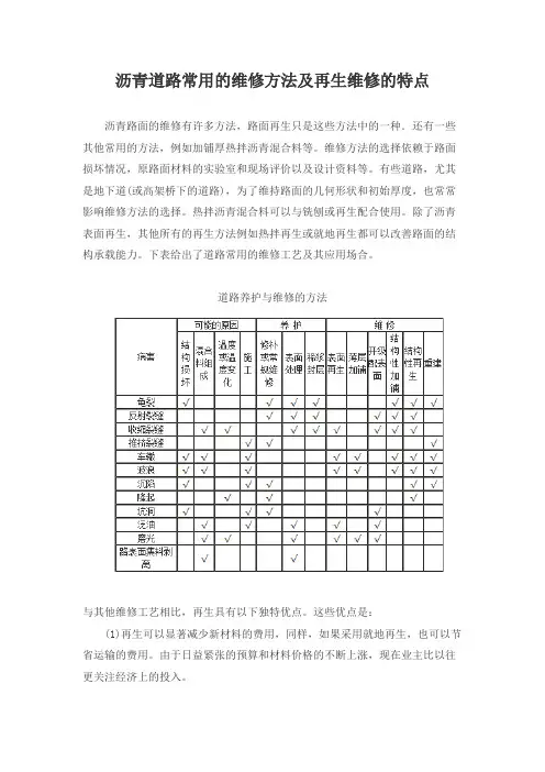 沥青道路常用的维修方法及再生维修的特点