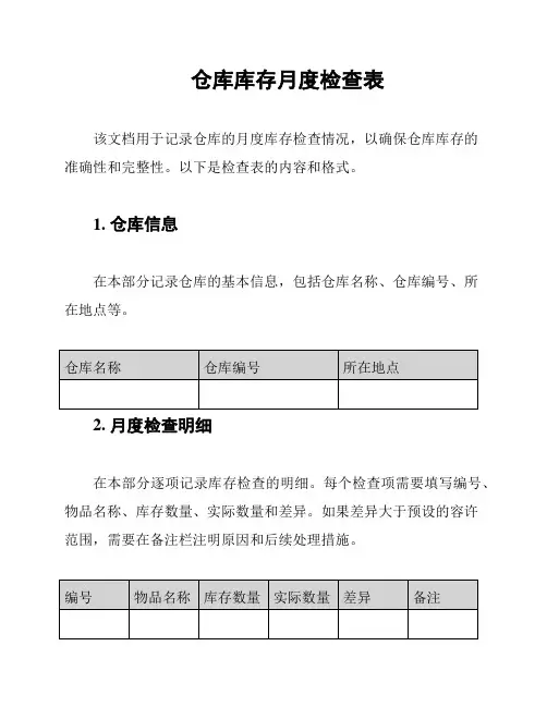 仓库库存月度检查表