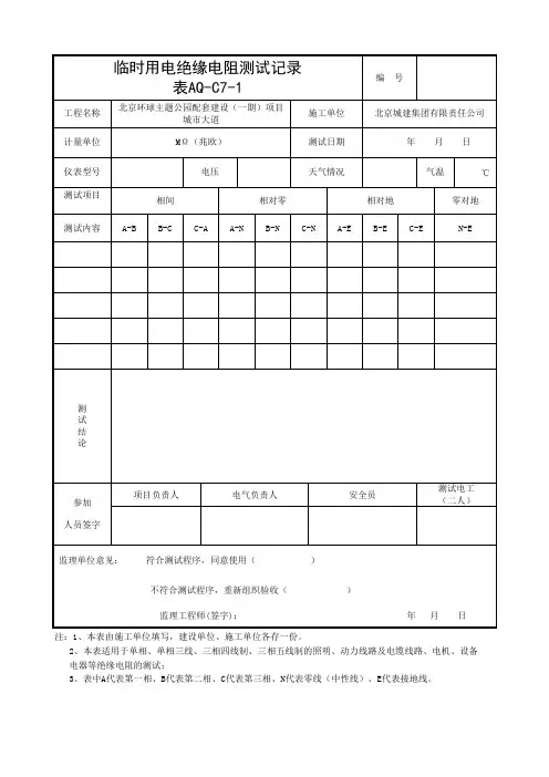 AQ-C7-1_临时用电绝缘电阻测试记录