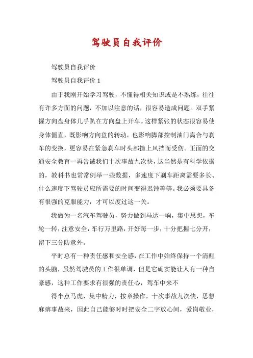 驾驶员自我评价
