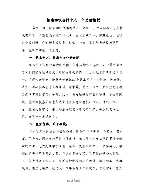 精选学校会计个人工作总结模板（二篇）