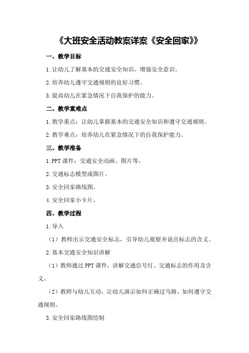 大班安全活动教案详案《安全回家》