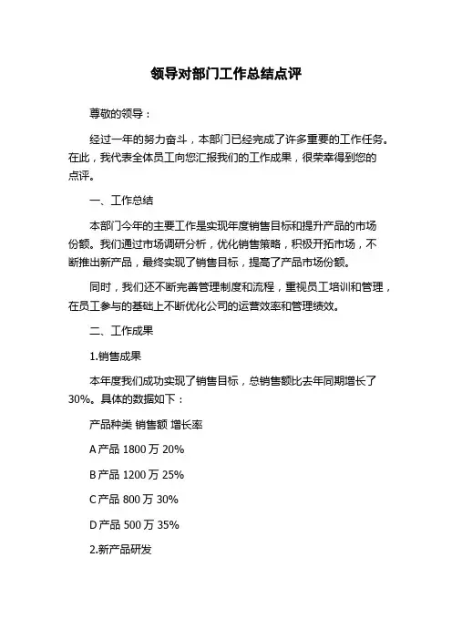 领导对部门工作总结点评