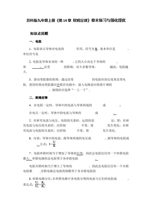 苏科版九年级物理上册《第14章 欧姆定律》章末复习与强化提优