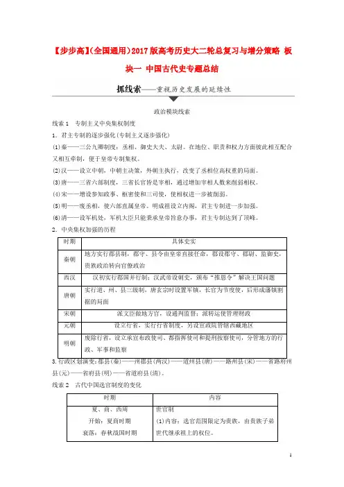2017版高考历史大二轮总复习与增分策略板块一中国古代史专题总结