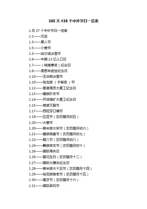 365天438个中外节日一览表