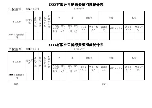 能源资源消耗统计表
