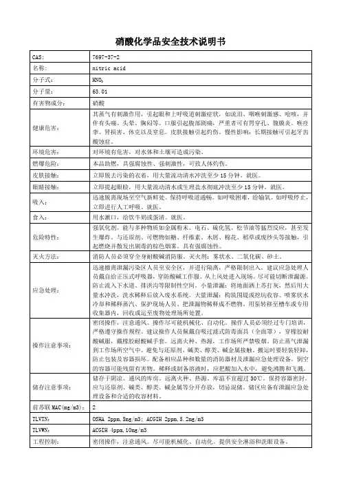硝酸的化学品安全技术说明书