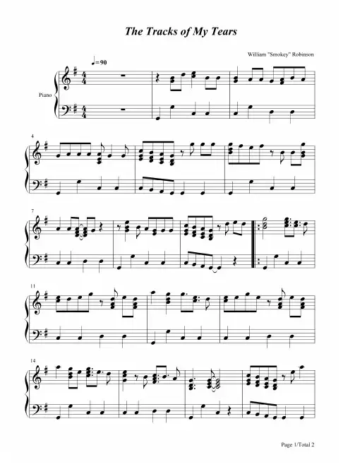钢琴谱 The Tracks of My Tears 五线谱_共2张(全)