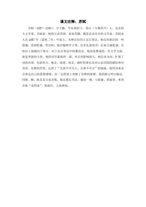 人教版高中历史必修3 3.9课文注释：苏轼