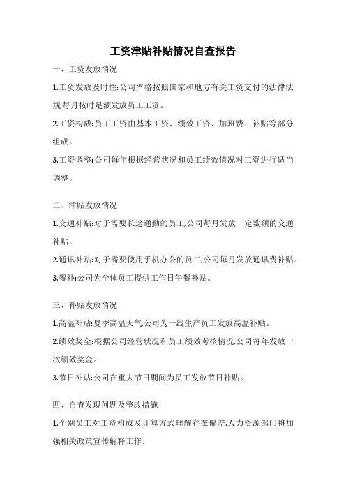 工资津贴补贴情况自查报告