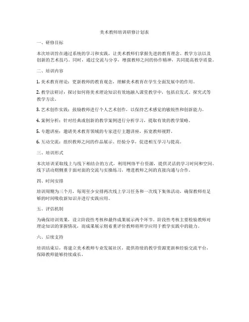 美术教师培训研修计划表