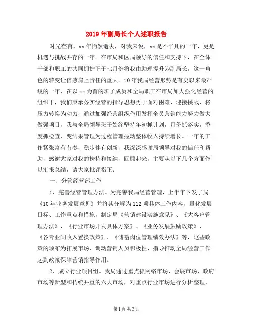 2019年副局长个人述职报告