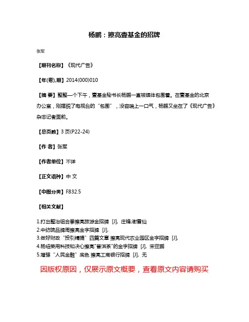 杨鹏：擦亮壹基金的招牌