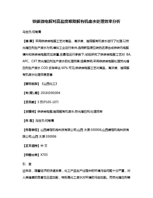 铁碳微电解对高盐度难降解有机废水处理效率分析