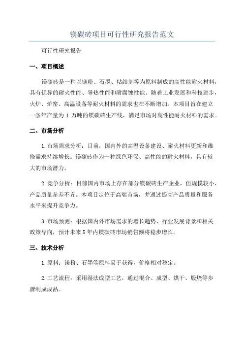 镁碳砖项目可行性研究报告范文