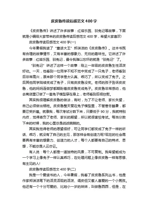 皮皮鲁传读后感范文400字