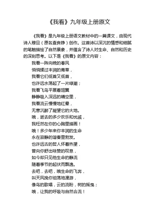 《我看》九年级上册原文