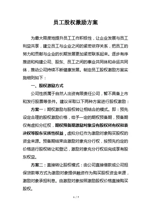 中小企业员工股权激励方案