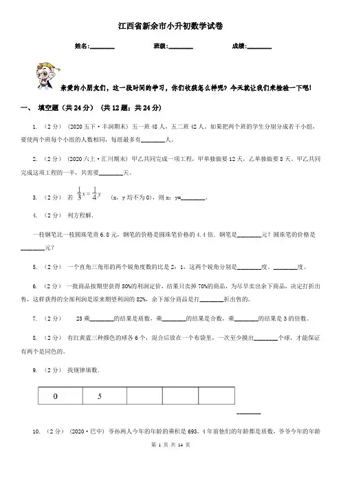 江西省新余市小升初数学试卷