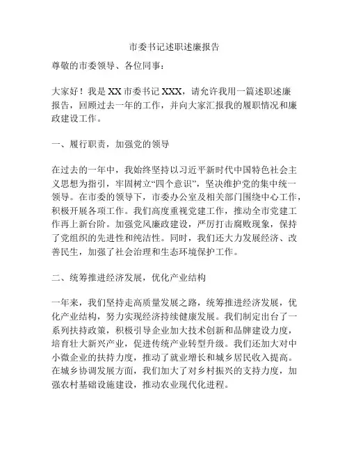 市委书记述职述廉报告