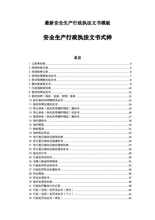最新安全生产行政执法文书模板
