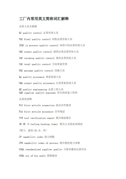 工厂常用英文简称