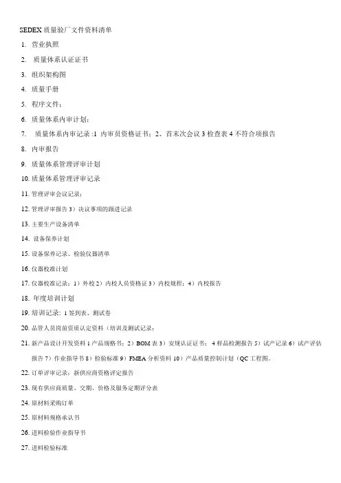 Sedex质量验厂清单