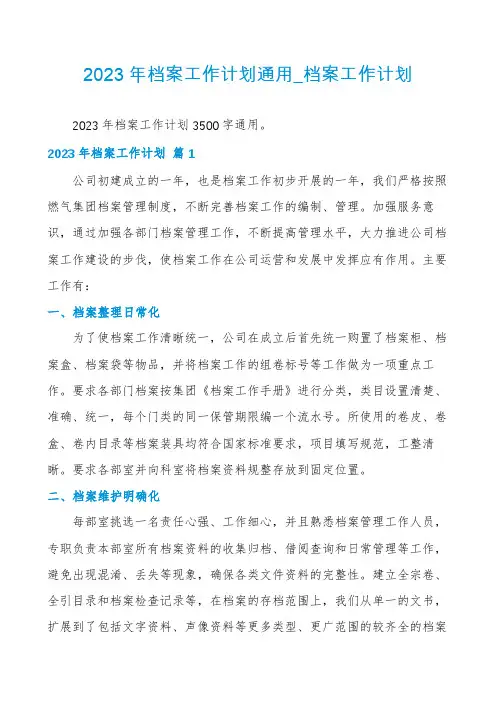 2023年档案工作计划通用_档案工作计划